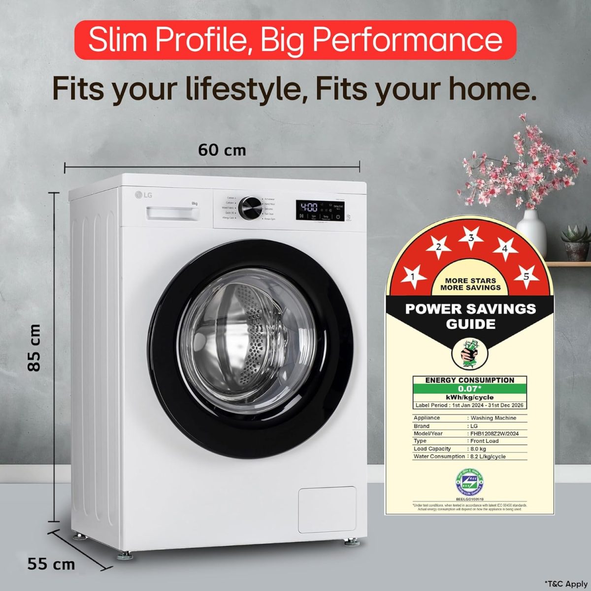 LG 8 Kg 5 Star Steam, Inverter Direct Drive Technology, 6 Motion DD, Fully-Automatic Front Load Washing Machine (FHB1208Z2W, Dial + Full Touch Buttons & LED Display, Essence White) - Image 5