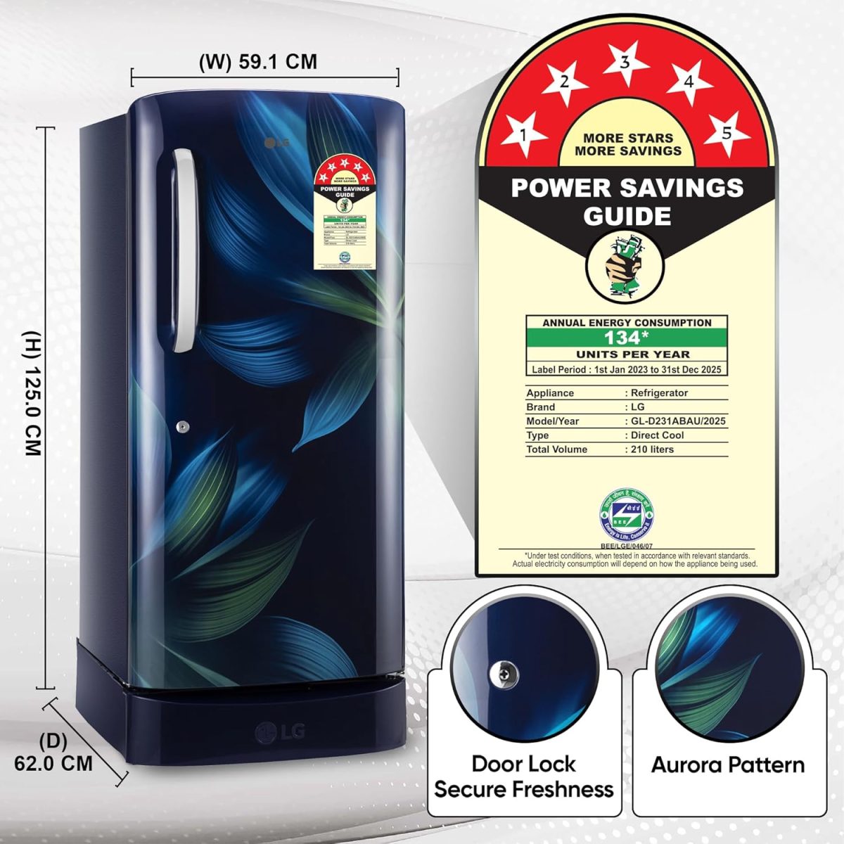 LG 210 L, 5 Star, Direct Cool, Smart Inverter Compressor, Single Door Refrigerator (2025 Model, GL-D231ABAU, Blue Aurora, Humidity Controller, Base stand with Drawer & Fast Ice Making) - Image 4
