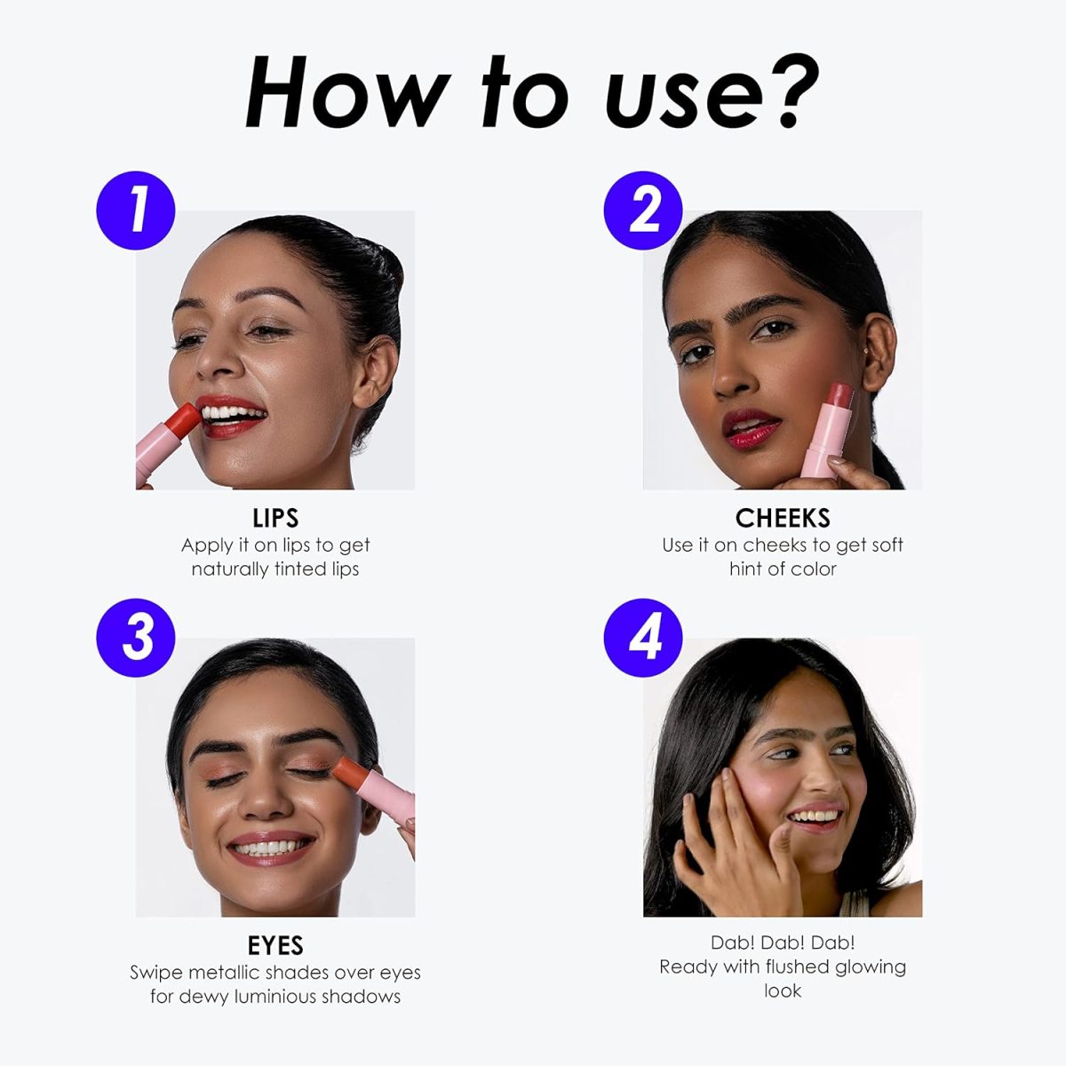 Blue Heaven Kiss & Blush Lip, Cheek & Eye Tint with Avocado Oil & Mango Butter | 3-in-1 blush for face makeup | Rich & Creamy Formula |Easily Blendable | Multipurpose Makeup, Roasted Berry, 8.5gm - Image 4