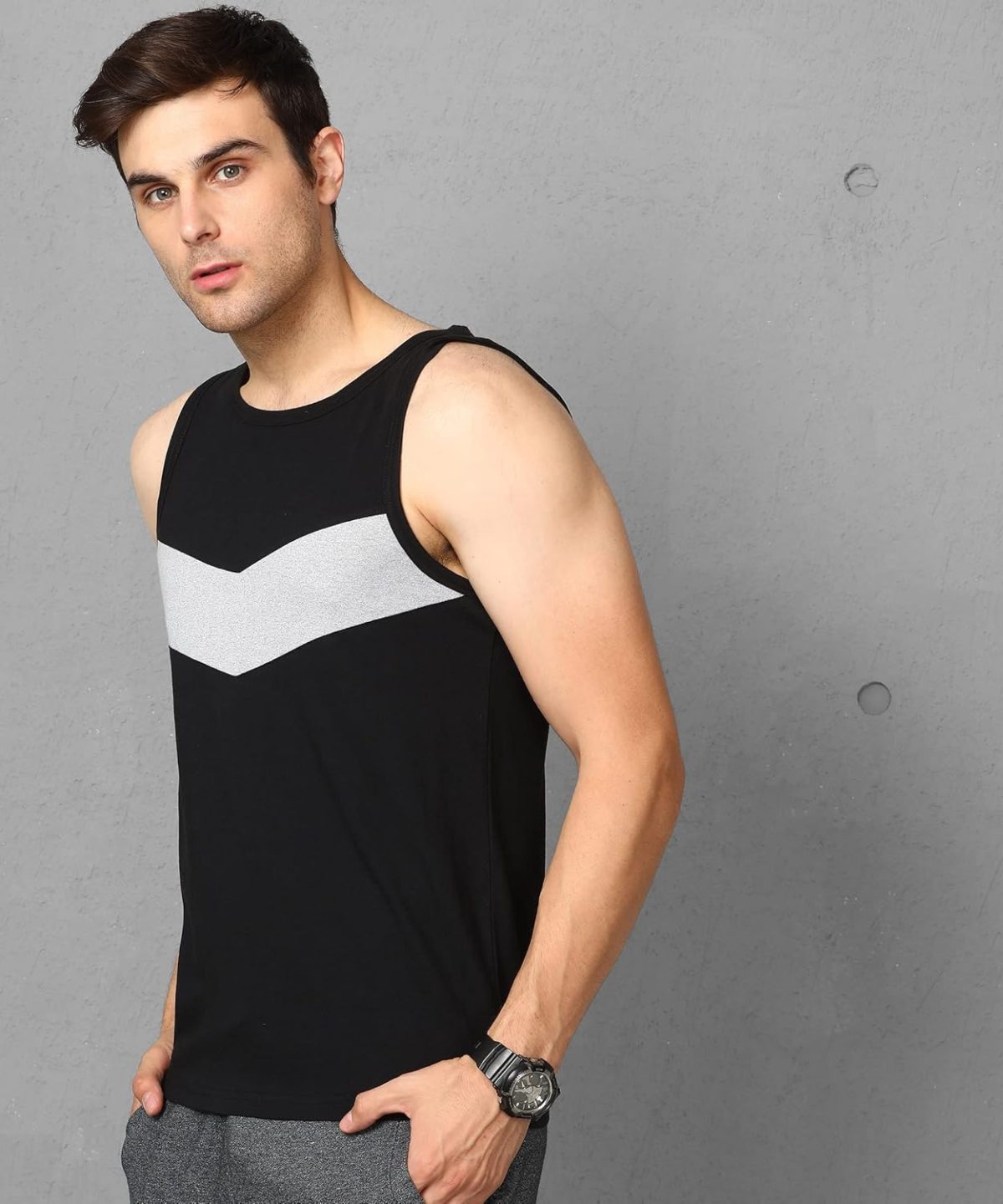 Alan Jones Clothing - Men's Cotton Colorblocked Sleeveless Regular Fit T-shirt - Image 2