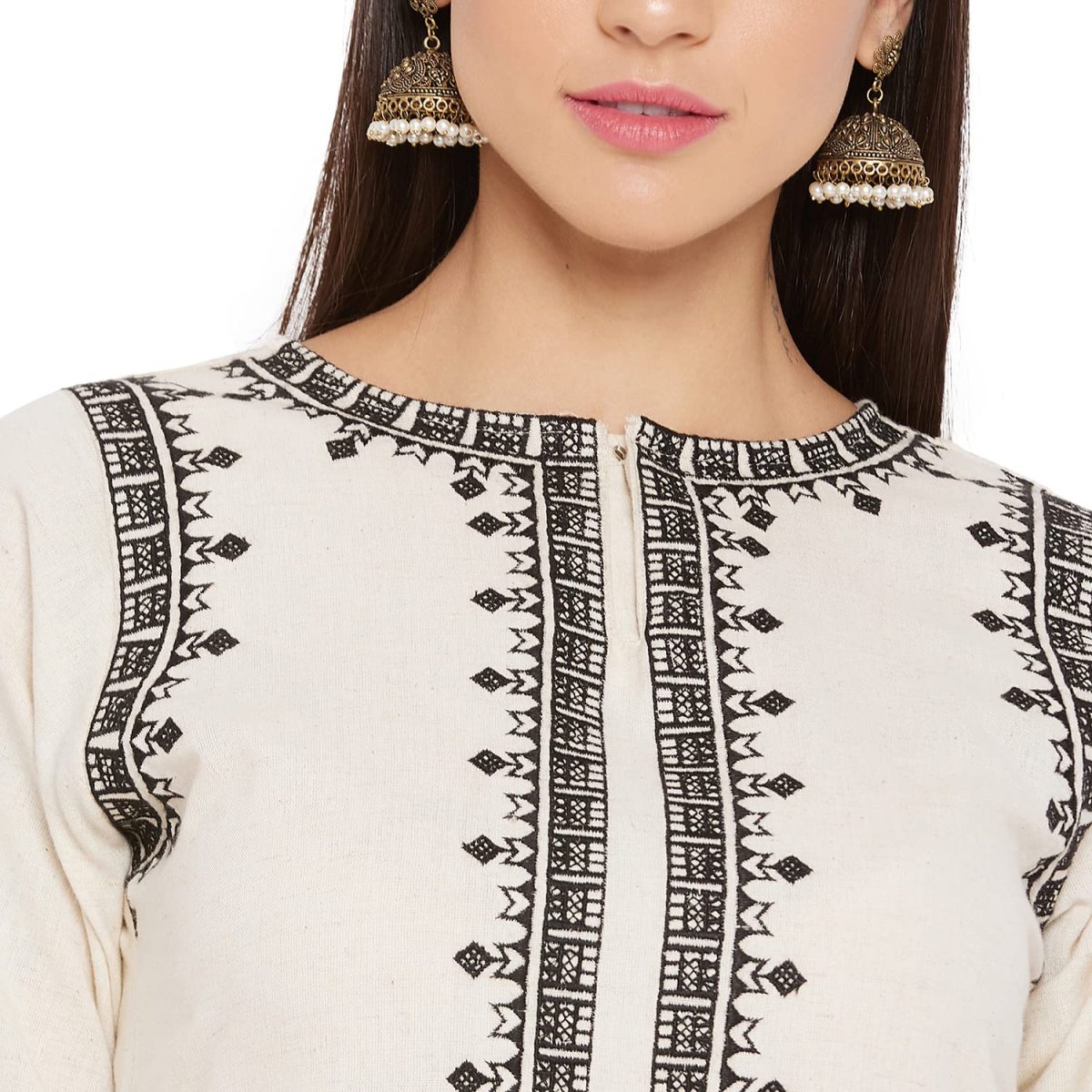 WineRed Women Off White cotton Embroidered Kurta and Pant Set - Image 7