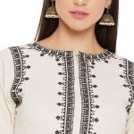 WineRed Women Off White cotton Embroidered Kurta and Pant Set - Image 7
