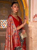 SAREE MALL Women's Woven Design Peacock Pure Patola Silk Saree With Unstitched Blouse Piece - Image 3