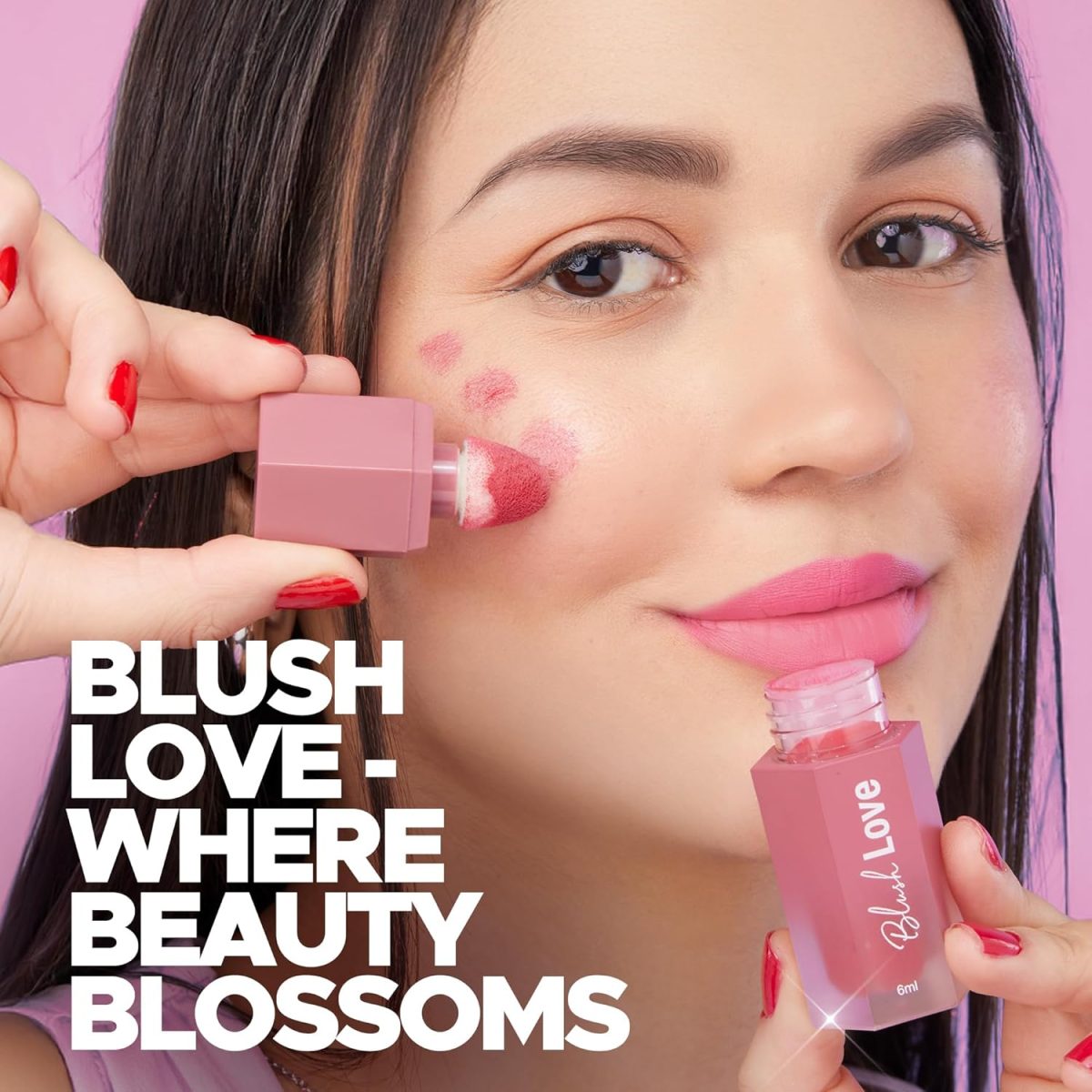 Hilary Rhoda Blush Love | Highly Pigmented Liquid Blush & Super Dewy Finish | Built-in Sponge | All Day Wear & Buildable Formula | Leak-Proof - 6ml (Scandalous | Shade 06) - Image 3