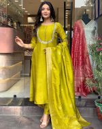Yashika Women's Silk Blend Jacquard Kurta and Pant with Dupatta Set and Khatali Work Suitable For Every Indian Occasion - Image 6