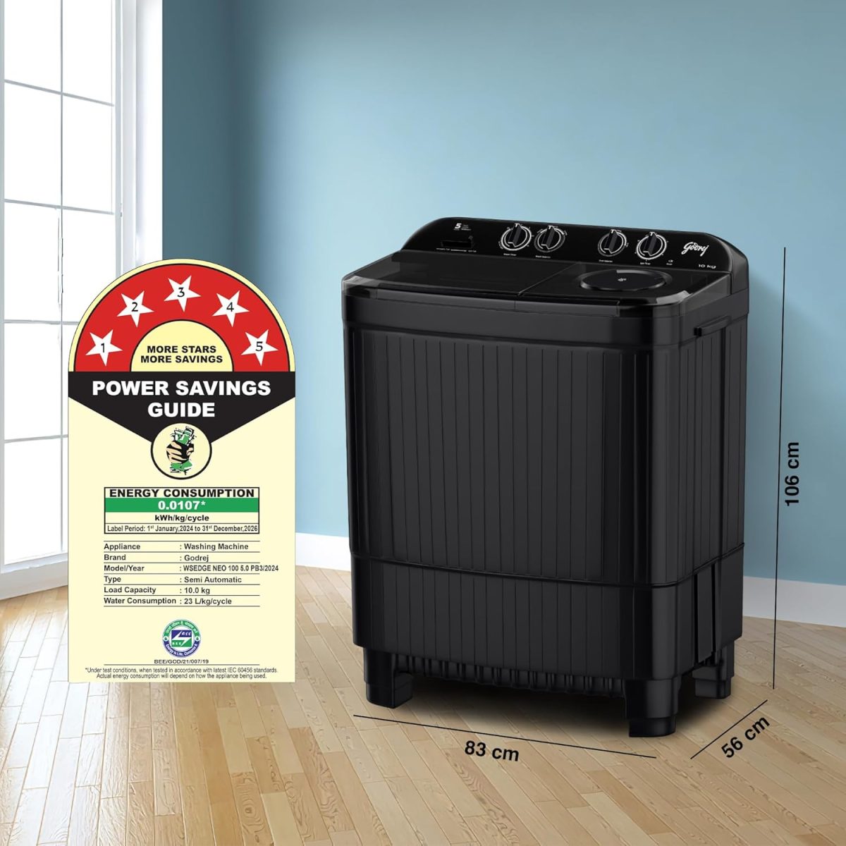 Godrej 10 Kg 5 Star With Roller Coaster Wash Technology Semi-Automatic Top Load Washing Machine (WSEDGE NEO 100 5.0 PB3 SLGR, Slate Grey) - Image 2
