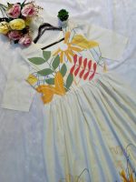 eightone Women Floral Print Cotton Midi Dress, Short Sleeve, White with Yellow and Red Flowers, A-Line Fit (in, Alpha, XL, White) - Image 2