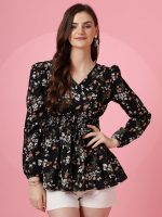 Sheetal Associates Women's Casual Puff Sleeves Floral Print Peplum Top - Image 2