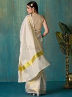 DhevStylish Women's Kerala Kasavu Golden Tissue Plain Saree with Running Blouse | Saree length: 6.25 Meters | Blouse: Running Blouse only - Image 5