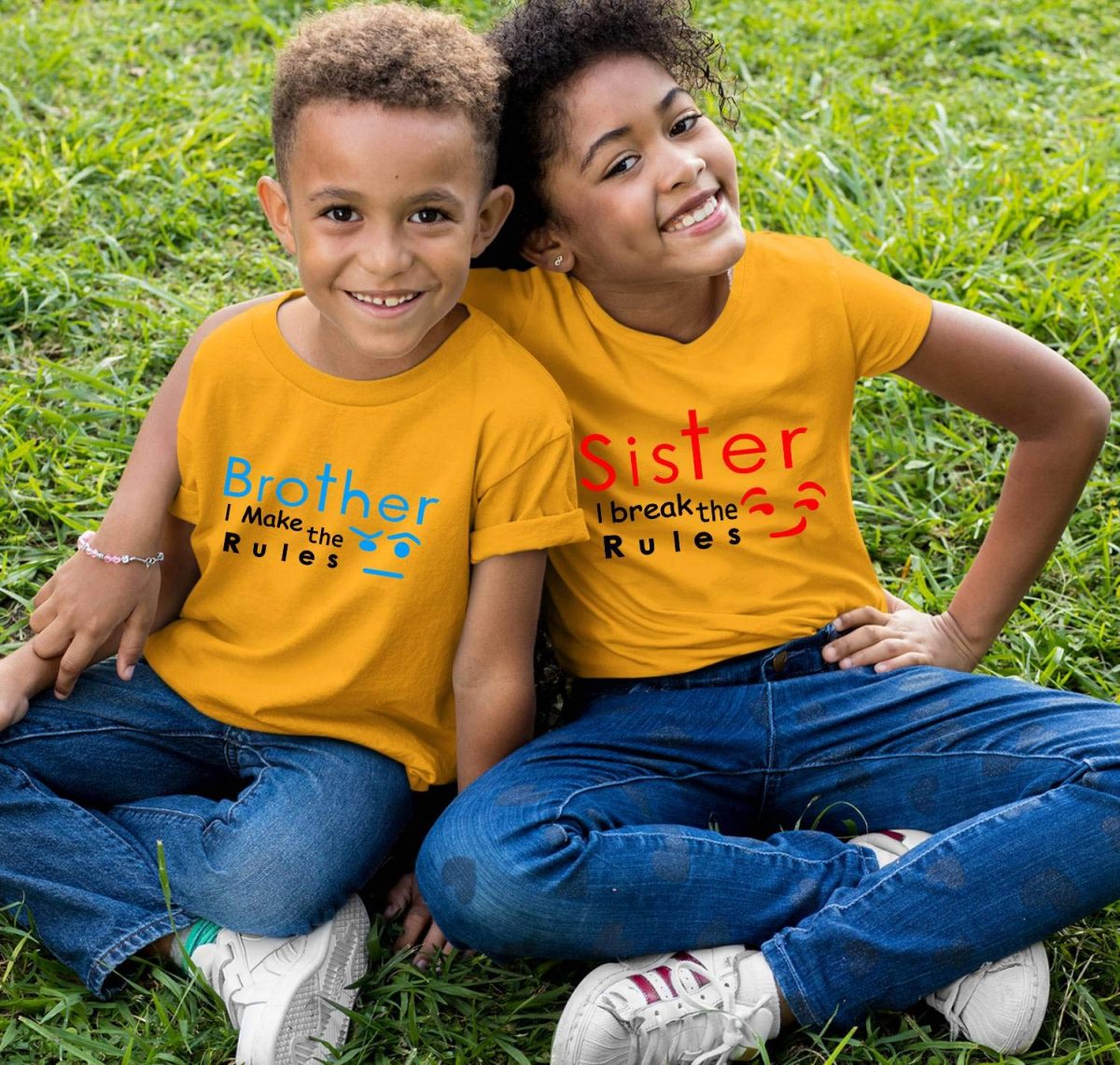 Hangout Hub Kids Combo T Shirts for Boy Brother and Girl Sister | Regular Fit Printed Sister Make Break Rule Family Kids Sibling T-Shirts (Set of 2, Cotton) - Image 2
