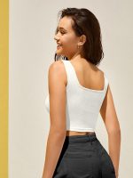 BERRY BIRD® Women's Knitted Sleeveless Solid Square Neck Tank Tops - Image 2