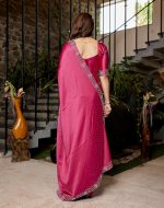 Yashika Women's Bollywood Satin Moss With Swarovski Stone Saree with Blouse |saree for Women | Silk Saree | New Sari | Latest Saree - Image 4