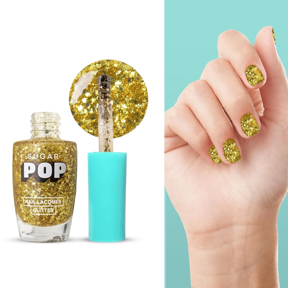 SUGAR POP Nail Lacquer Glitter 10 Gold Rush - 10 ml - Quick-drying | Chip-resistant | High on shine | Long-wear formula - Image 4
