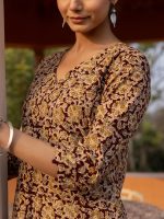 FIORRA Women's Maroon Floral Print Cotton Straight Kurta Set - Image 6
