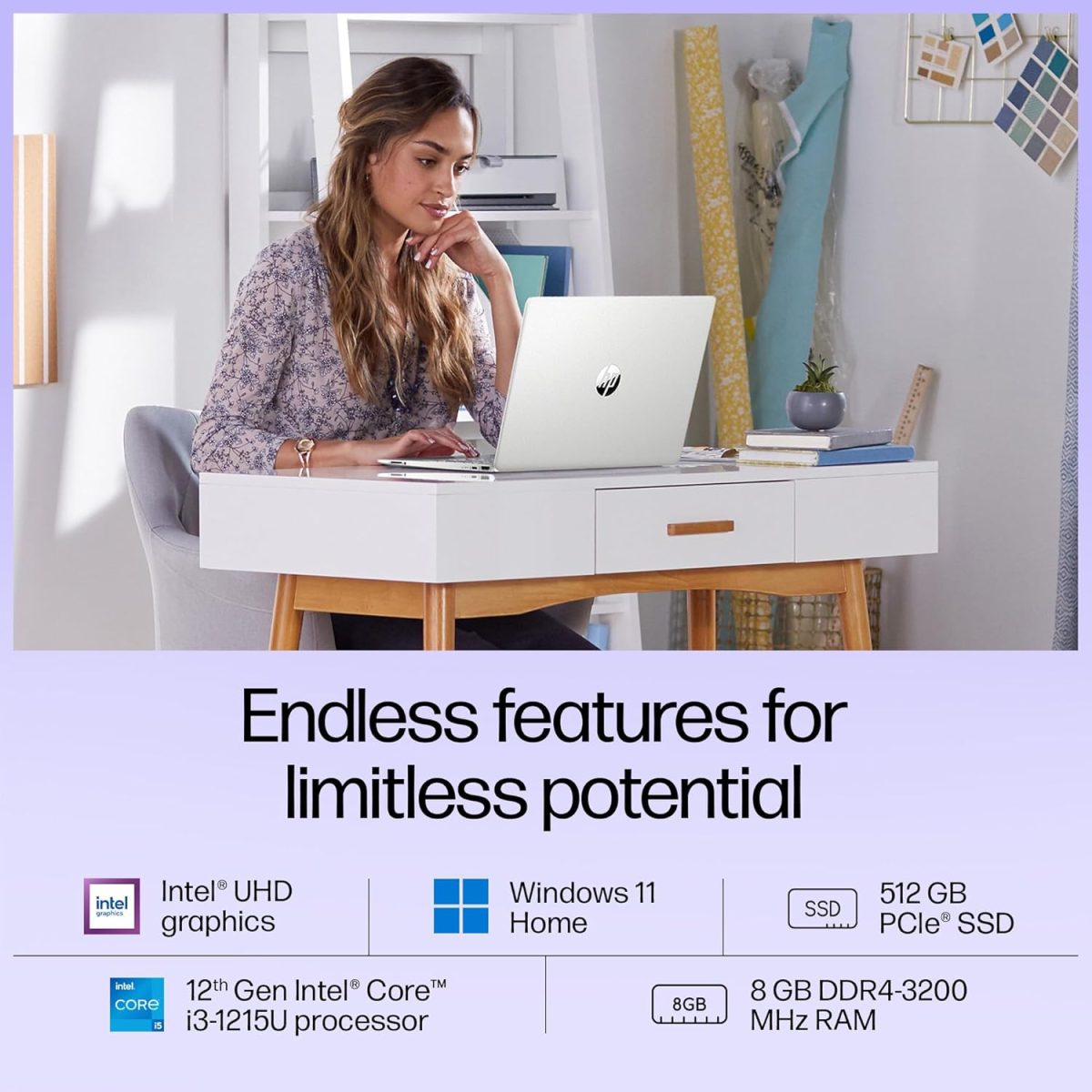 HP 15s, 12th Gen Intel Core i3-1215U Laptop (8GB DDR4, 512GB SSD) Anti-Glare, 15.6"/39.6cm, FHD, Win 11, MS Office 21, Silver, 1.69kg, Intel UHD Graphics, HD Camera, Dual Speakers, fy5011TU - Image 5