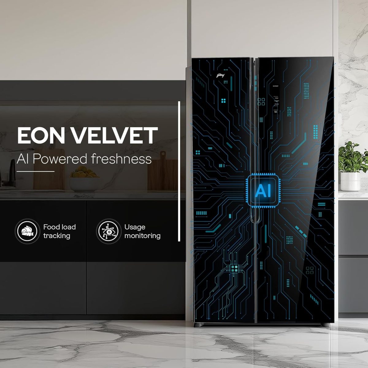 Godrej 600 L Frost Free Smart convertible Zones with Digital Touch Panel, Frost Free Inverter Side By Side Refrigerator(2025 Model, RS EONVELVET 600C RIT BK GL, Black Glass) - Image 3