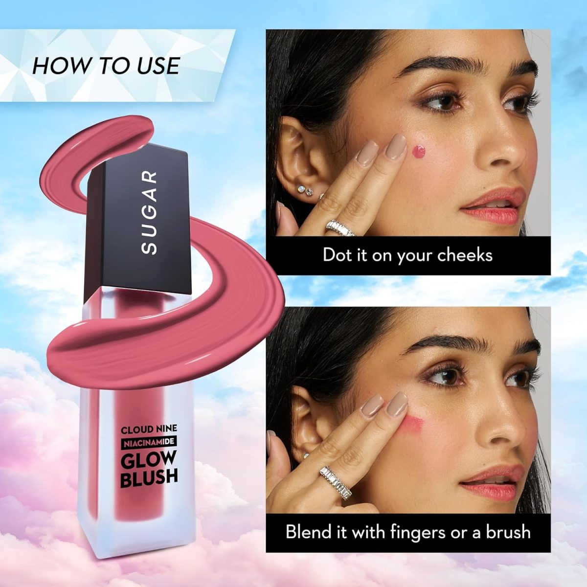 SUGAR Cosmetics Cloud Nine Niacinamide Glow Blush | Long lasting & Ultra-Pigmented | Dewy Finish | 7.6ml - 01 Bare Magic - Image 4