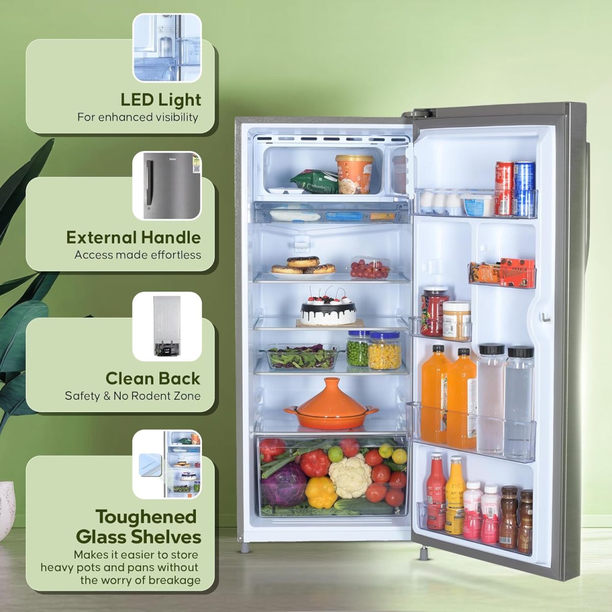 Haier 190 L 5 Star Direct Cool Single Door Refrigerator with 1 Hour Icing Technology (HED-205DS-P, Dazzle Steel) - Image 4