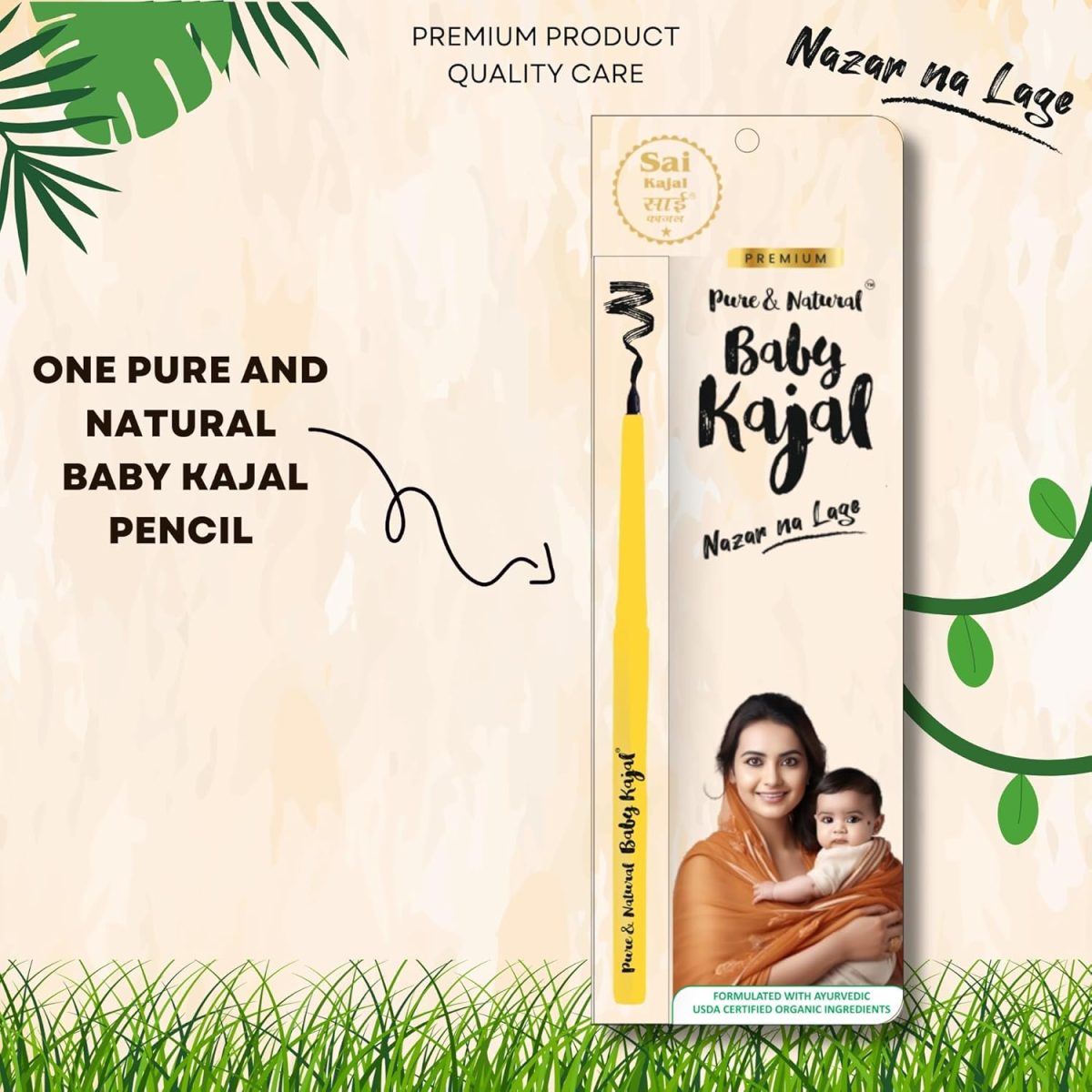 Baby kajal for new born Pencil - Pure and Natural | Sai Kajal | Chemical-Free Organic kajal pencil for babies | Nazar Na Lage | Gentle & Safe for kids, Anti-Inflammatory | 3.5 gm (Pack of 1) - Image 2