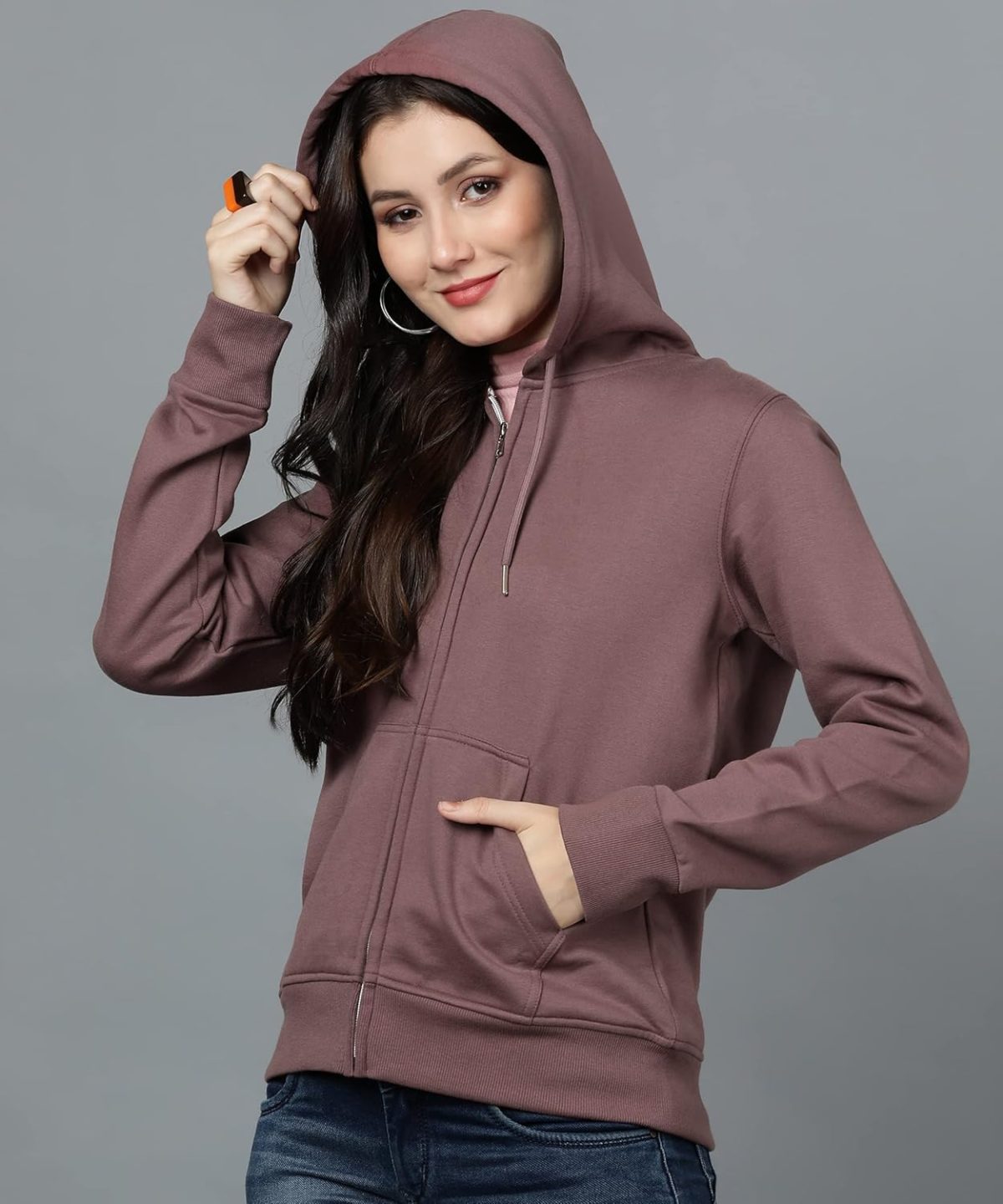 Alan Jones Clothing Women's Solid Zipper Hooded Sweatshirt | Front Zip, Ribbed Hem, Lined Hood, Casual Winter Wear - Image 5
