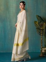 DhevStylish Women's Kerala Kasavu Golden Tissue Plain Saree with Running Blouse | Saree length: 6.25 Meters | Blouse: Running Blouse only - Image 3