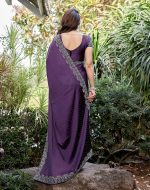 Yashika Women's Bollywood Satin Moss With Swarovski Stone Saree with Blouse |saree for Women | Silk Saree | New Sari | Latest Saree - Image 4