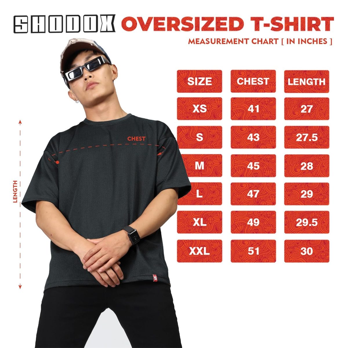 SHODOX Mens Solid Dotted Unique Design Oversized Tshirt for Men - Round Neck Loose Fit Drop Shoulder Mens T-Shirt - Image 4