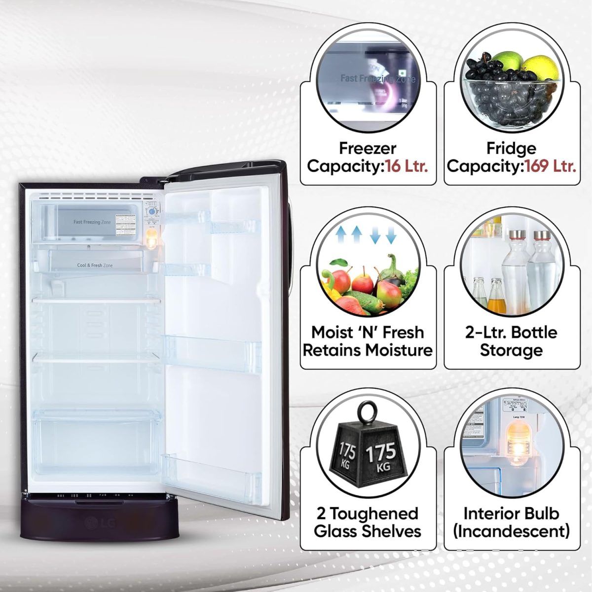 LG 185 L, 5 Star, Smart Inverter, Direct Cool Single Door Refrigerator (GL-D201APIU, Purple ILAN, Moist N Fresh, Auto Smart Connect & Base Stand Drawer) - Image 3