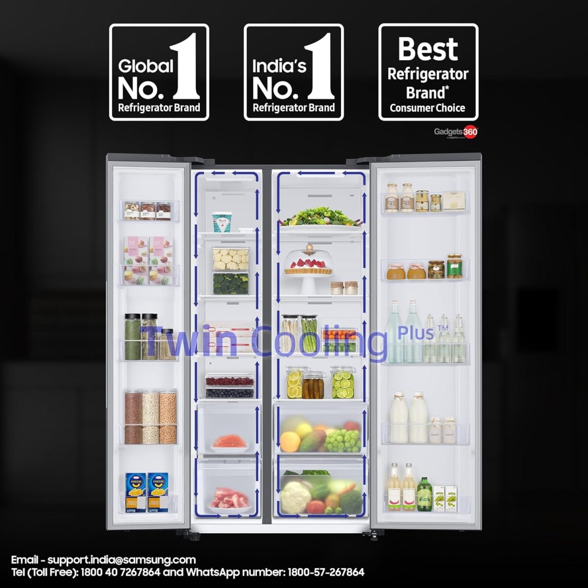 Samsung 653 L, 3 Star, Frost Free, Double Door, Convertible 5-in-1 Digital Inverter, Side By Side AI Enabled Smart Refrigerator with WiFi (RS76CG8003S9HL, Silver, Refined Inox) - Image 4