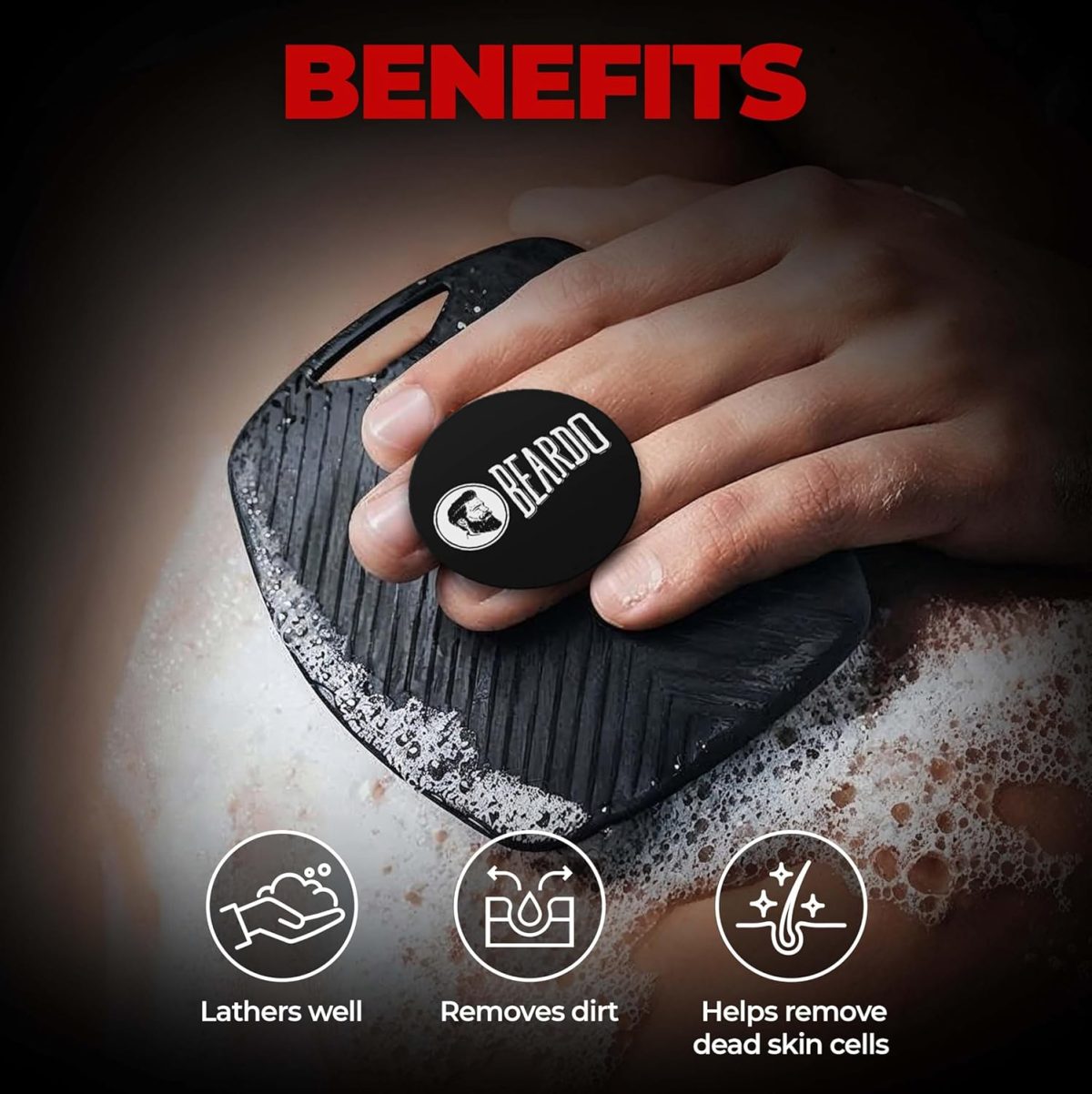 Beardo Silicone Body Scrubber Bath Brush for Men | Cleanses, Exfoliates & Removes Dead Skin | Super Soft Silicone Bristles | Lathers Well | Ergonomic No-Slip Handle, Body Scrubber for Men - Image 3