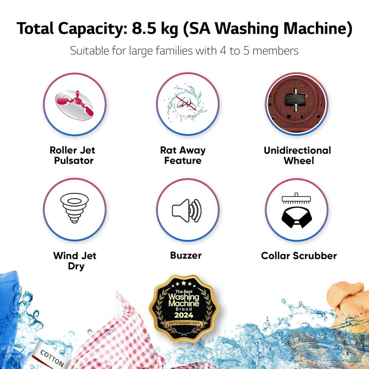 LG 8.5 kg 5 Star Semi-Automatic Top Load Washing Machine (P8530SRAZ, Burgundy, Roller Jet Pulsator) - Image 2
