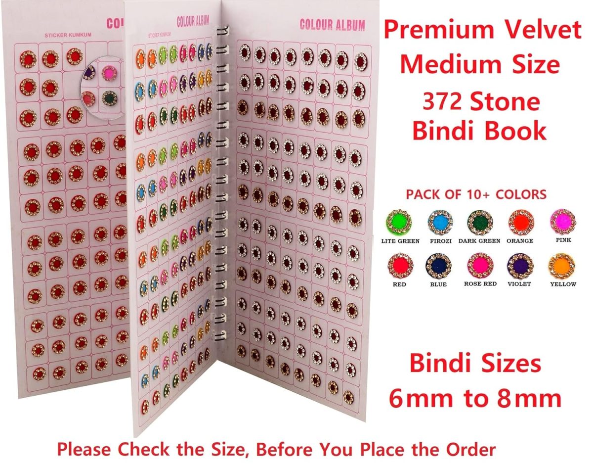 VAMA Forehead Sticker kumkum Gold & White Stone Multicolour Bindi Booklet for Women & Girls (Stone Bindi Book - 376 bindis) - Image 2