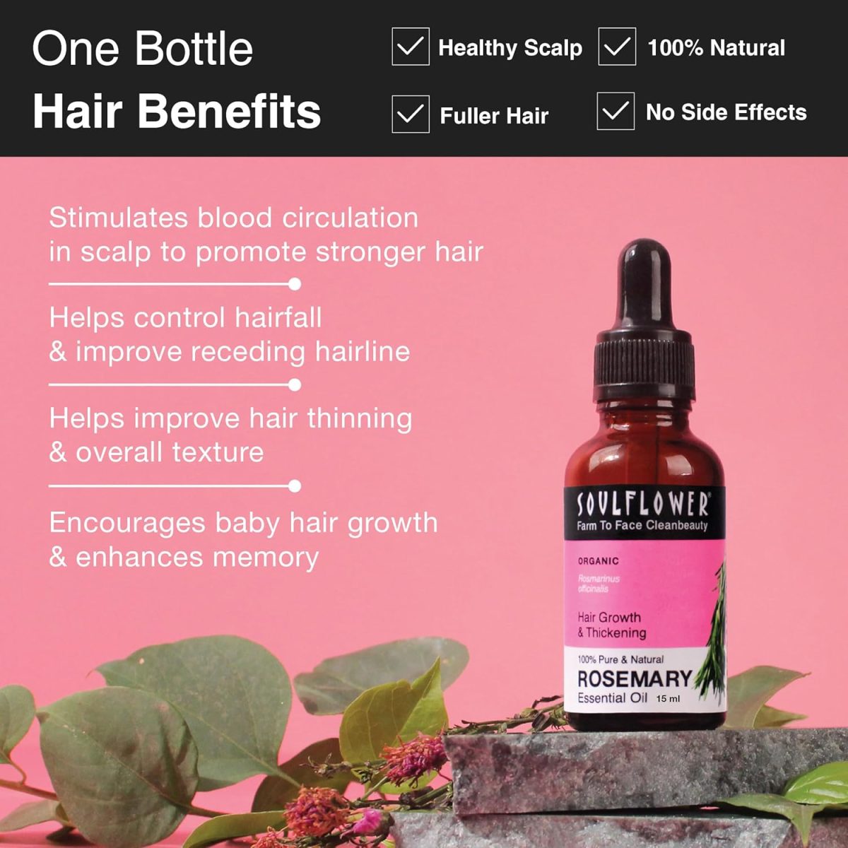 Soulflower Rosemary Essential Oil for Hair Growth, Hair Fall Control and Nourishment, Skin Care | Clinically Tested & Ecocert Certified Organic 100% Pure, Natural, Undiluted | 15ml - Image 4