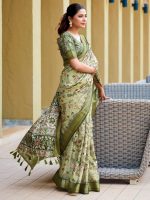 Satrani Women's Dola Silk Printed Weaving Border Saree with Unstitched Blouse Piece - Image 2