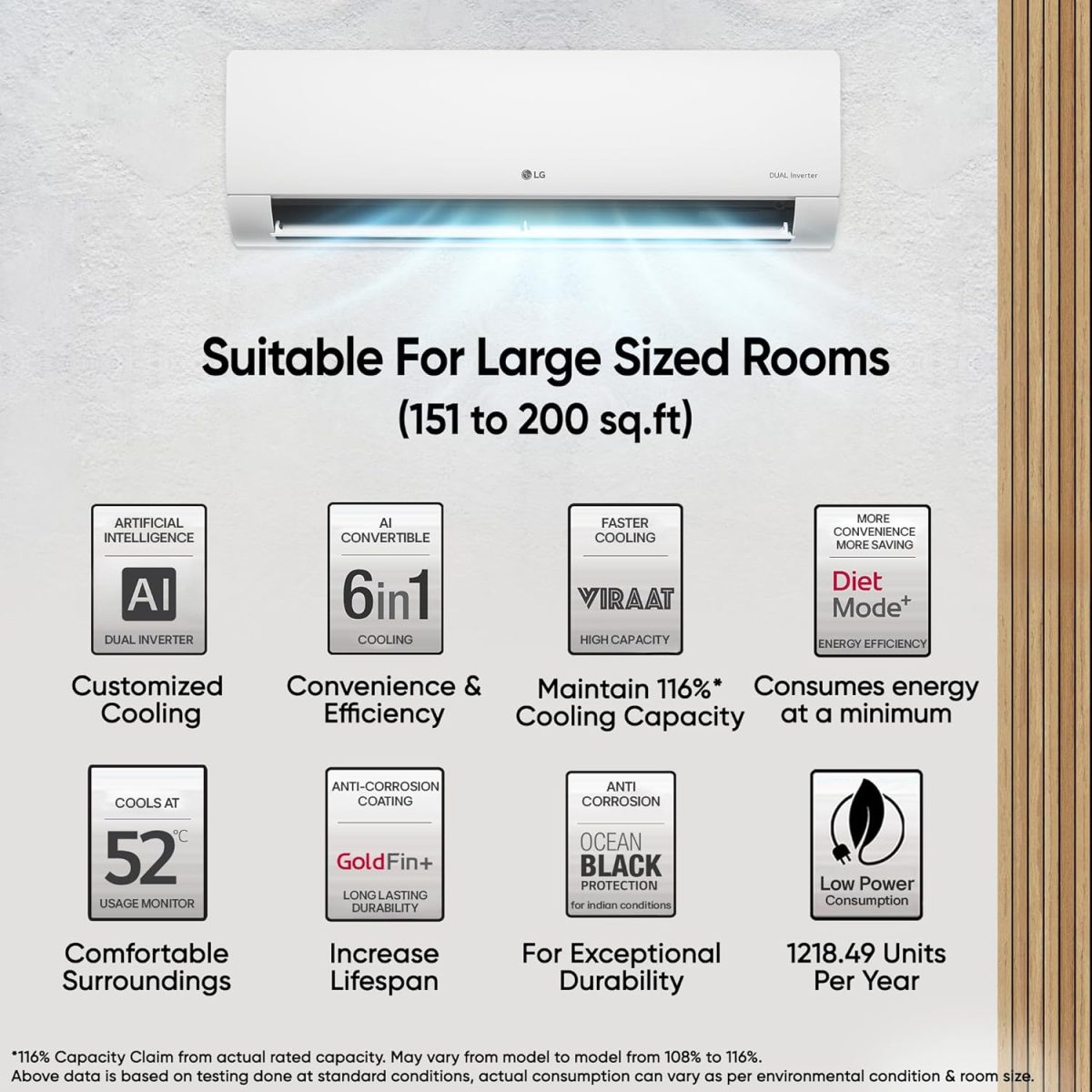LG 2 Ton 3 Star DUAL Inverter Split AC (Copper, AI Convertible 6-in-1, Diet Mode+, Faster Cooling & Energy Saving, 4 Way Swing, HD Filter with Anti-Virus Protection, US-Q24ENXE, White) - Image 2