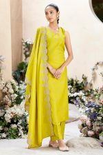 MOKOSH Women's Solid Chinon Embroidered V Neck Sleeveless Kurta and Pant with Dupatta Set - Image 4
