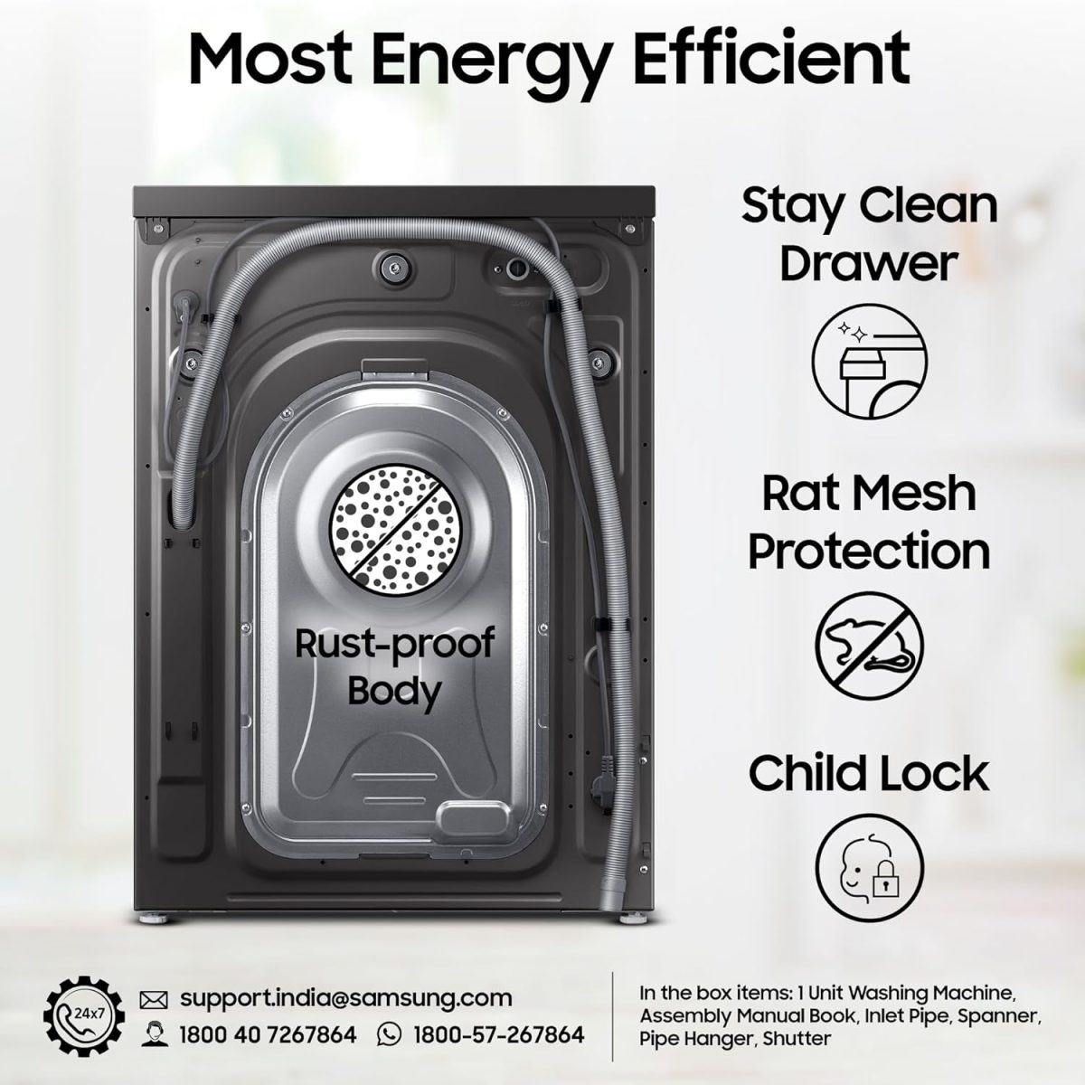 Samsung 9 kg, 5 star, AI EcoBubble, Super Speed, Wi-Fi, Hygiene Steam with Inbuilt Heater, Digital Inverter, Fully-Automatic Front Load Washing Machine (WW90DG5U24AXTL, Inox) - Image 6