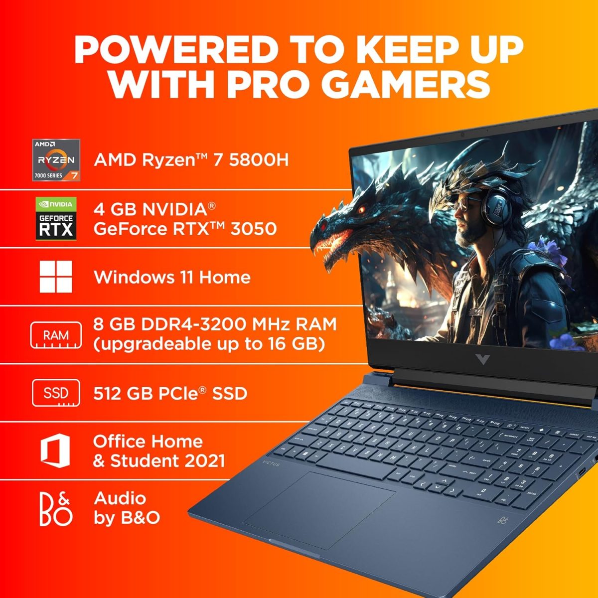 HP Victus, AMD Ryzen 5 5600H, NVIDIA RTX 3050, 16GB DDR4, 512GB SSD (Win11, Office21, Blue, 2.37kg) 144Hz, 9MS, IPS, 15.6-inch(39.6cm) Gaming Laptop, Backlit kb, Enhanced Cooling, fb0106AX/Fb0112AX - Image 3