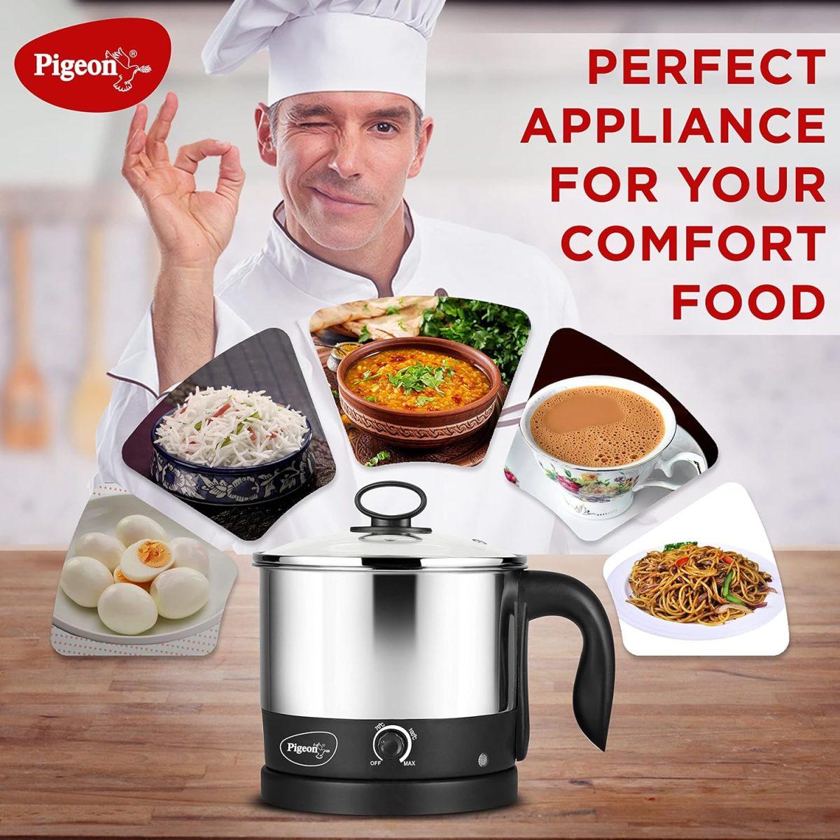 Pigeon Kessel Multipurpose Kettle (12173) 1.2 litres with Stainless Steel Body, used for boiling Water and milk, Tea, Coffee, Oats, Noodles, Soup etc. 600 Watt (Black & Silver) - Image 6