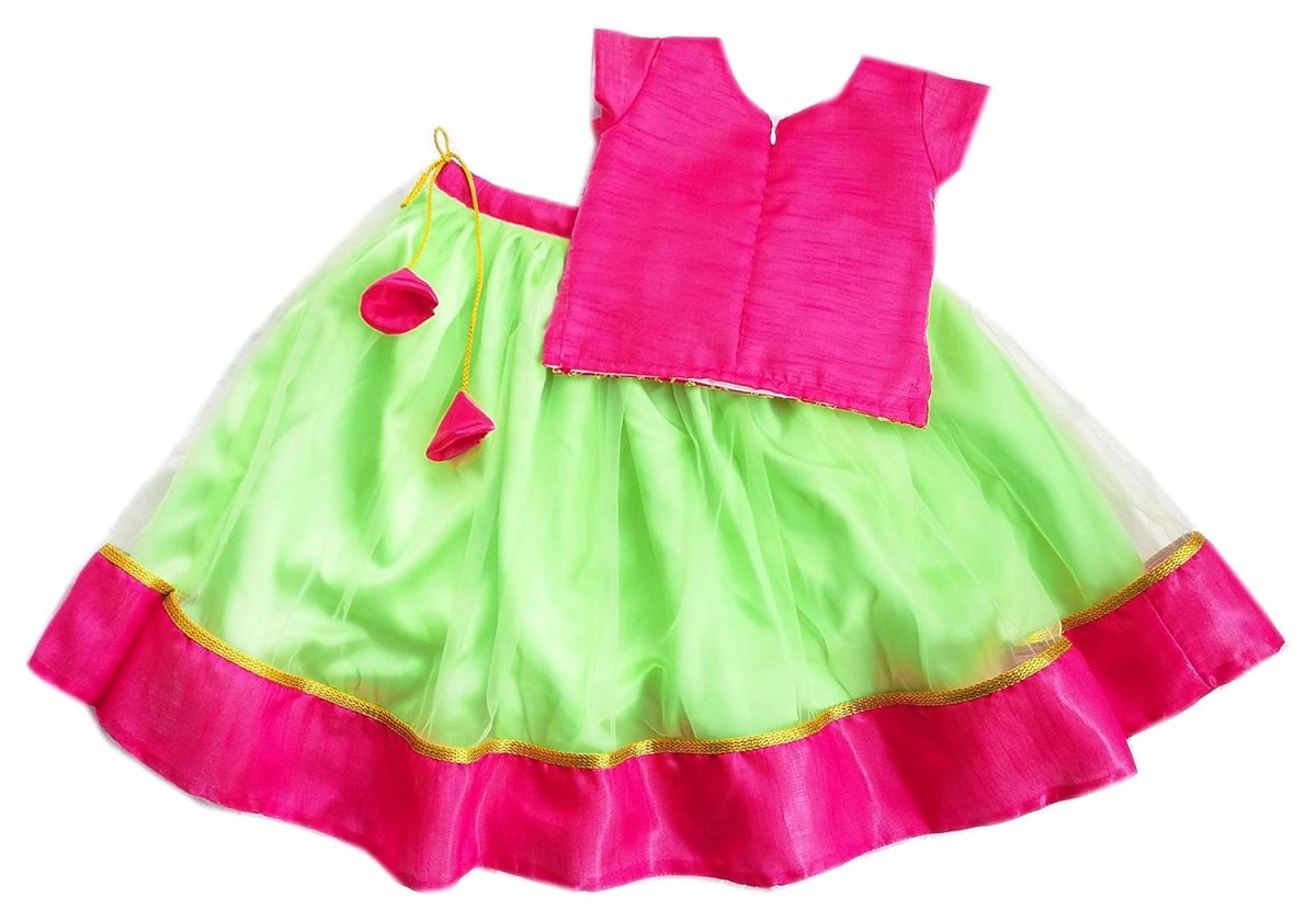Stanwells Kids Girls Lehnga Choli Net Flared Ruffle Pattern Dress Sleeveless Beautiful Ethnic Hand Sequins Embroidery Traditional Full Length Girl Lehnga Choli - Image 3