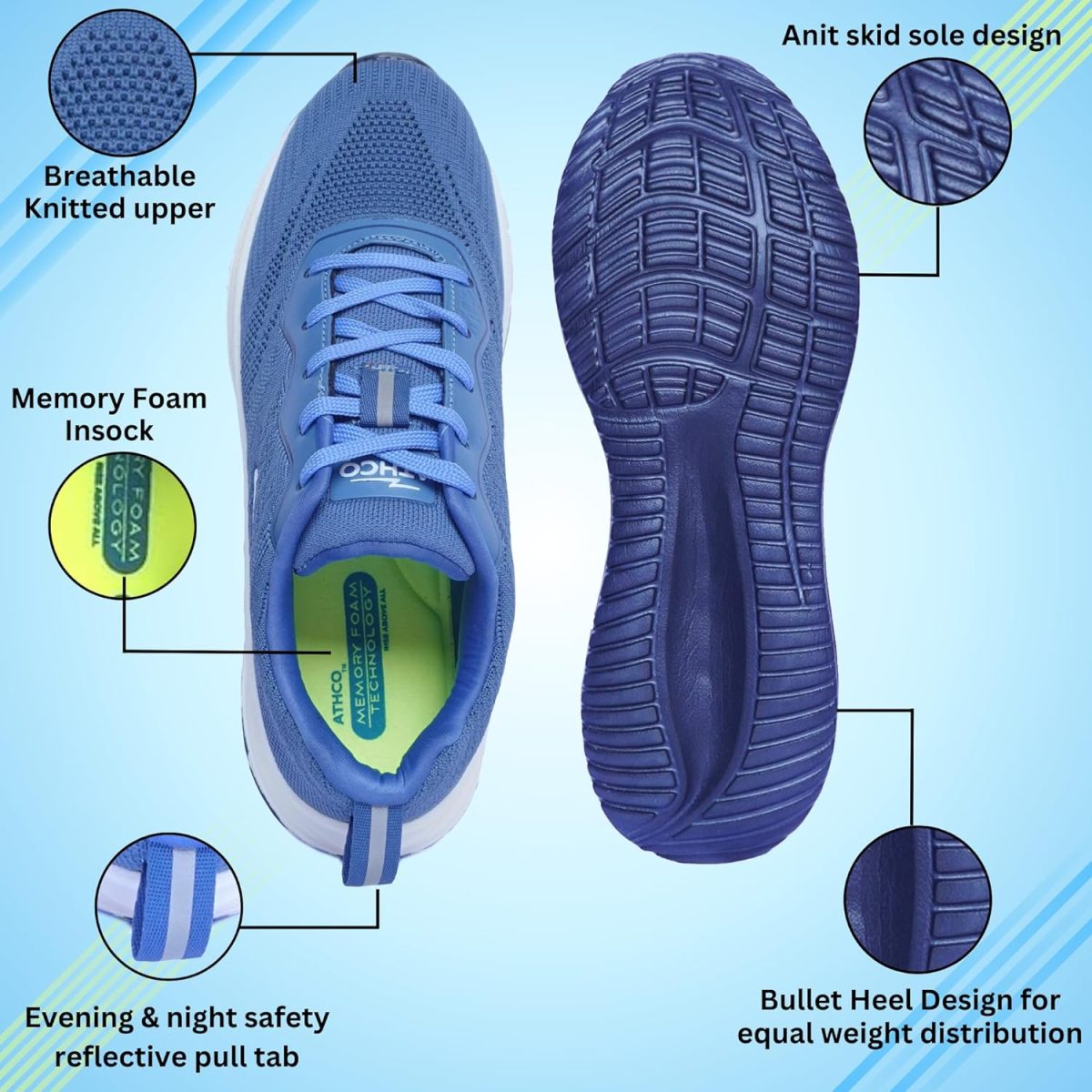 ATHCO Mens Akron Memory Foam Comfort Shoes|Running|Walking|Training|Gym|Jogging|Sneaker|Athletic|Laceup|Flexible|Lightweight|Dailyuse|Sports|Casual|ExtraSoft|Fitness - Image 3