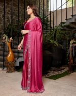 Yashika Women's Bollywood Satin Moss With Swarovski Stone Saree with Blouse |saree for Women | Silk Saree | New Sari | Latest Saree - Image 3