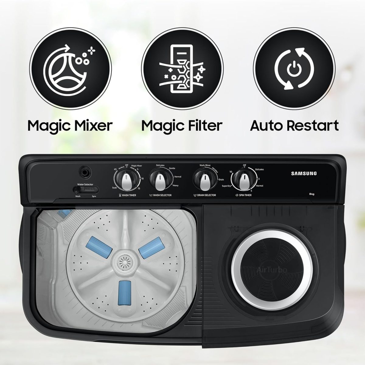 Samsung 8 kg, 5 star, Semi-Automatic Top Load Washing Machine (WT80C4200GG/TL, Air Turbo Drying, Light Gray,) - Image 3