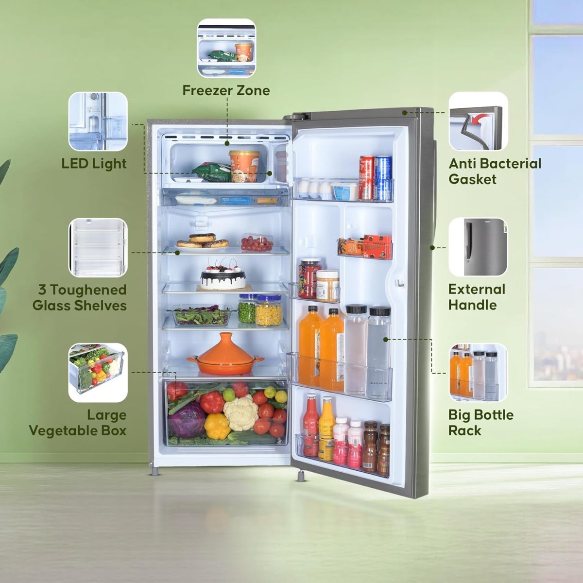 Haier 190 L 5 Star Direct Cool Single Door Refrigerator with 1 Hour Icing Technology (HED-205DS-P, Dazzle Steel) - Image 5
