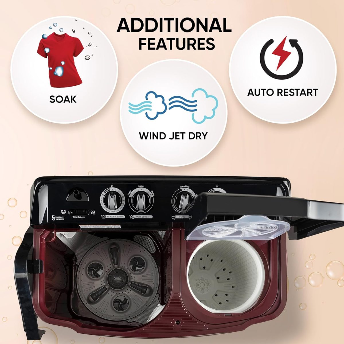 LG 11.5 kg, 5 Star, Roller Jet Pulsator with Soak, Wind Jet Dry Technology, Semi-Automatic Top Load Washing Machine (2025 Model, P115ASDAZ, Smart Filter & Rat Away feature) - Image 5