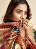 SWARON Women's Silk Blend Paithani Jacquard Work Saree with Unstitched Blouse Piece - Image 6