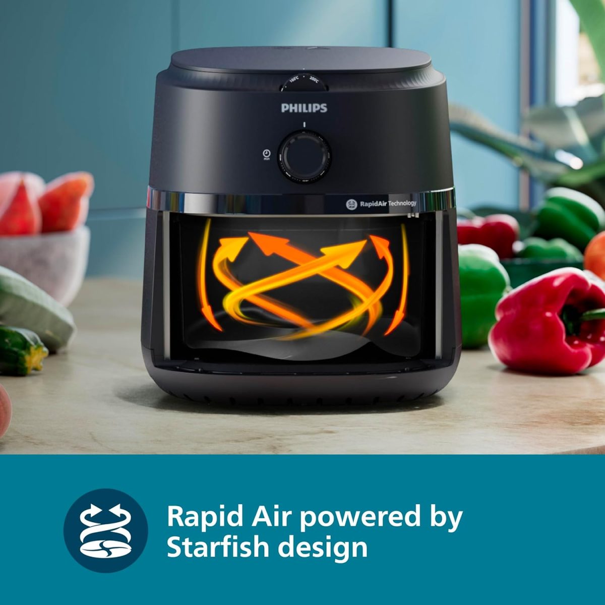 PHILIPS Air Fryer NA120/00, uses up to 90% less fat, 1500W, 4.2 Liter, with Rapid Air Technology (Black), Large - Image 3