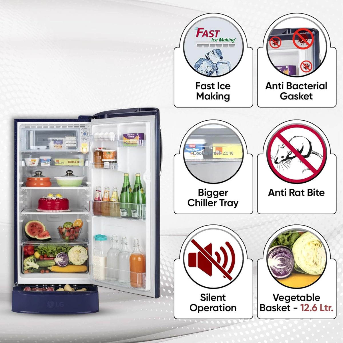 LG 185 L 5 Star Direct Cool Smart Inverter Compressor Single Door Refrigerator (GL-D201ABIU, Blue ILAN, Moist N Fresh, Auto Smart Connect with Base Stand Drawer) - Image 4