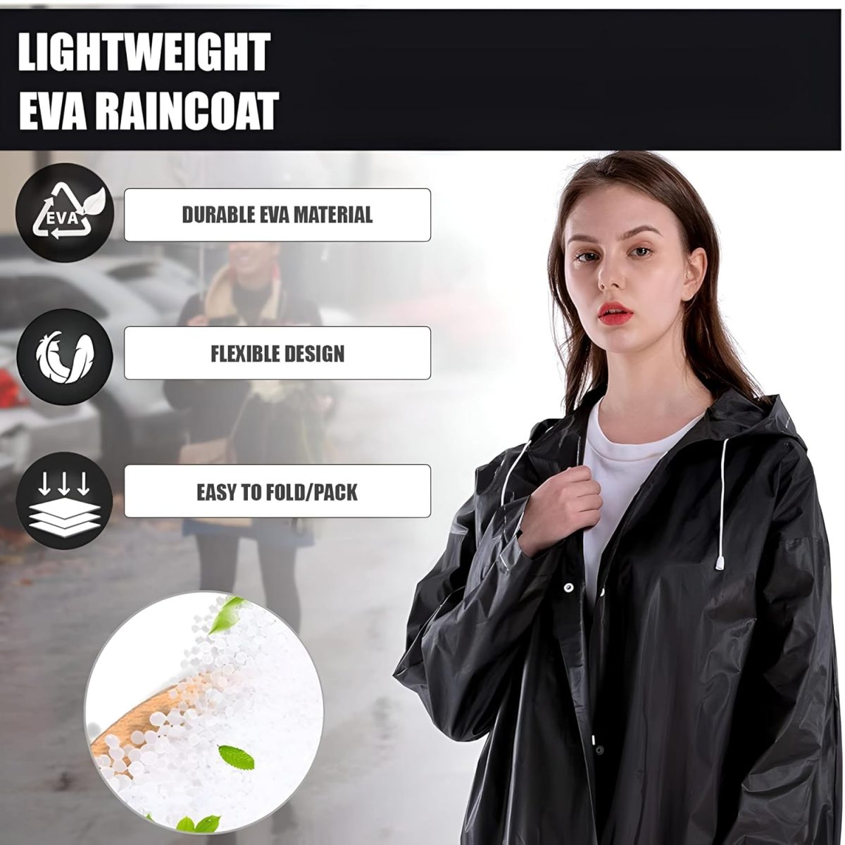 Pivalo EVA Waterproof Rain Coat Hooded Universal Outdoor Water Resistant Portable Suit for Men Women Boys & Girls (Universal Size,1 Pc Black) - Image 6