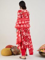 INDO ERA Women's Red Pure Cotton Printed A-Line Kurta & Pant with Dupatta Set (IESTR5487) - Image 5
